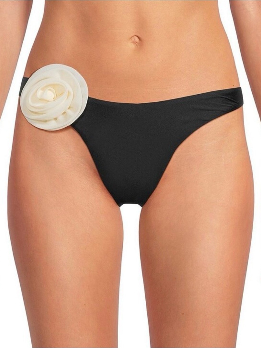 Rosette Black Bikini Bottom with Cream Floral Accent